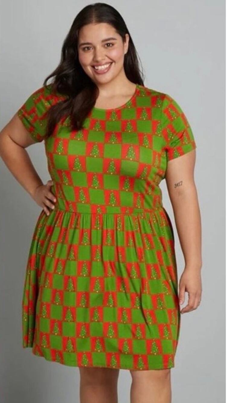 Modcloth Checked Christmas Tree Dress 1X NWT